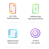 Global Version Xiaomi Redmi 9A 2GB RAM 32GB ROM Mobile Phone MTK Helio G25 Octa Core 13MP AI Rear Camera 6.53" HD+ 5000mAh